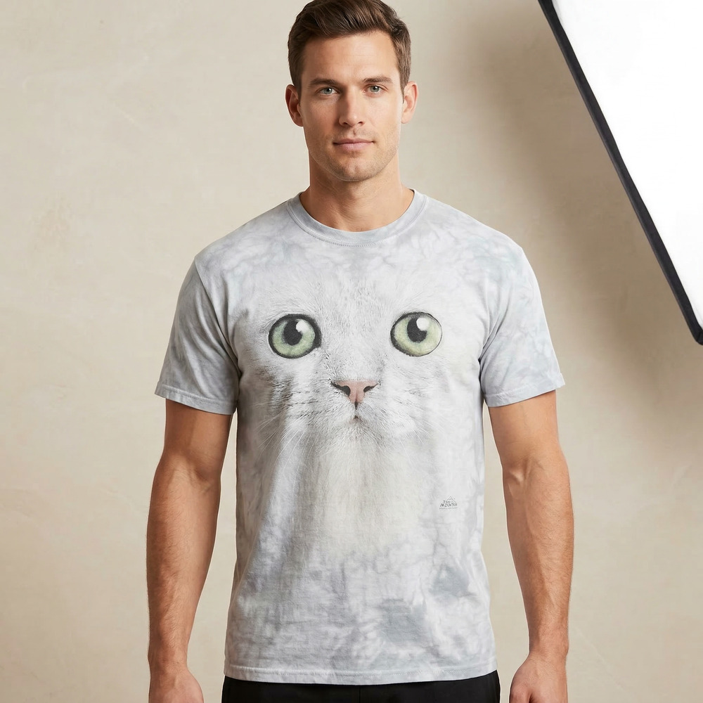 The Mountain Unisex White Cat Face Graphic T-Shirt Tie Dye Y2K 2011 Vintage L